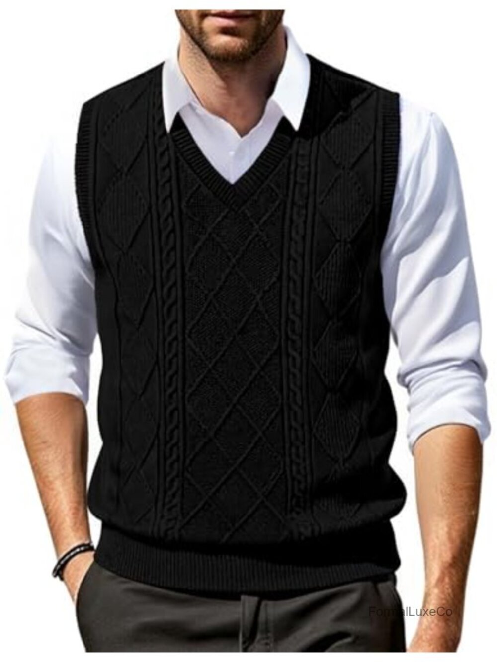 Men's V Neck Knit Sweater Vest Sleeveless Pullover
